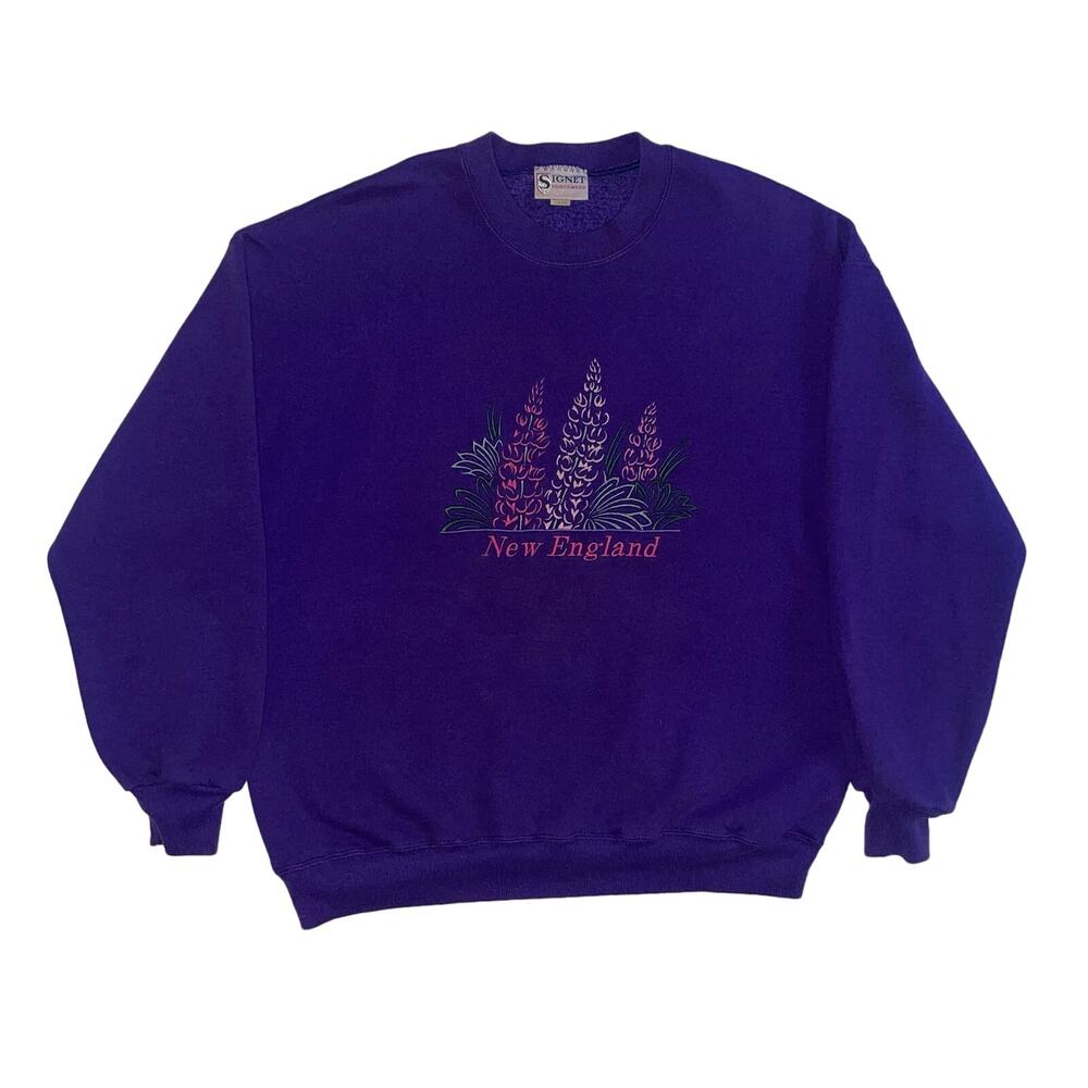 Vintage Signet Sportswear New England Purple Embroidered Crewneck Sweatshirt